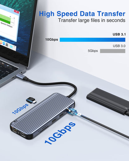 LIONWEI UC3703 USB-C Dockingstation - Triple Display 12-in-1