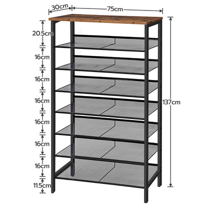 HOOBRO 8-stöckiges Schuhregal - schmal Metall vintagebraun-schwarz