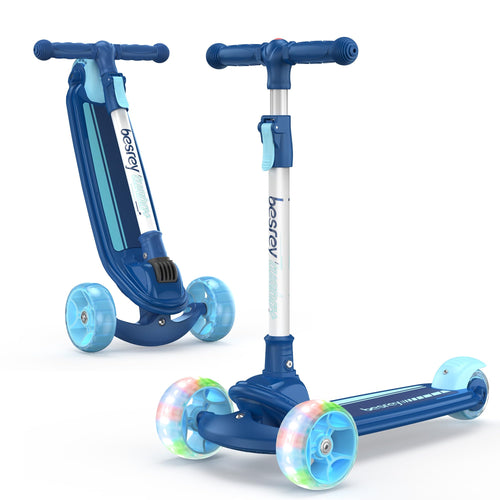 besrey Dreiradscooter Kinder - Faltbar, LED Räder, Meerblau