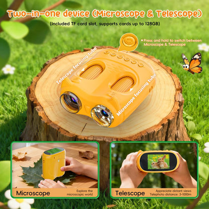 Temodu 2-in-1 Mikroskop und Fernglas für Kinder mit Display, Orange