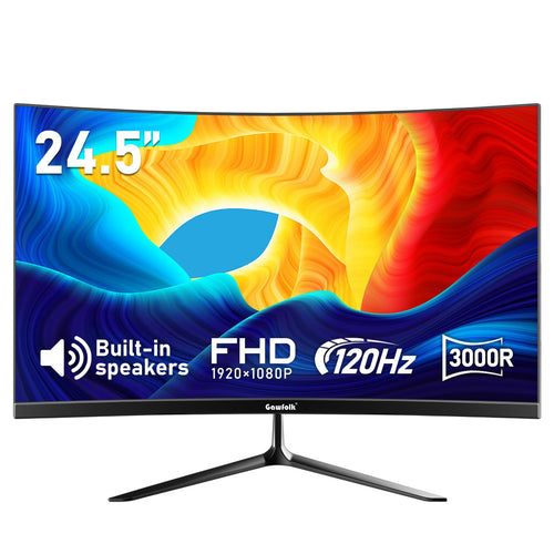 Gawfolk 24.5 Zoll Curved Gaming Monitor - 120Hz Full HD. Schwarzer, gekrümmter Bildschirm für flüssiges PC-Gaming.