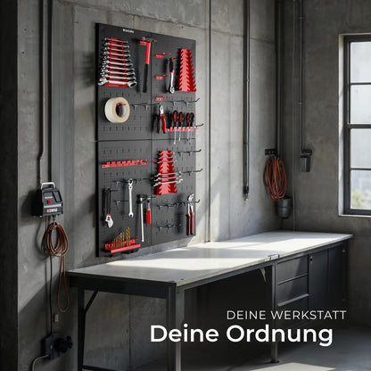 tectake Werkzeuglochwand aus Metall, 160 x 60 cm, inkl. Haken-Set
