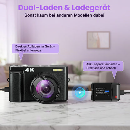 SIXTARY DC102 4K Digitalkamera 64MP Kompaktkamera mit WLAN
