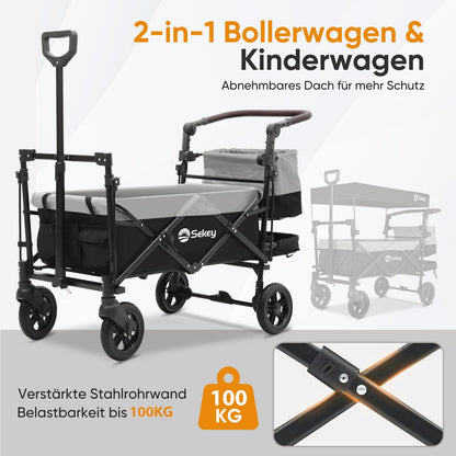 Sekey Bollerwagen Faltbar SS5050 mit Dach - Grau/Schwarz