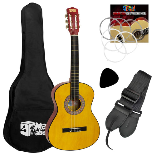 Mad About CLG1-12-PACK Klassische Spanische Gitarre Set 1/2 Grösse. Naturfarbene 1/2 Konzertgitarre, 6 Nylonsaiten, für Musikunterricht.