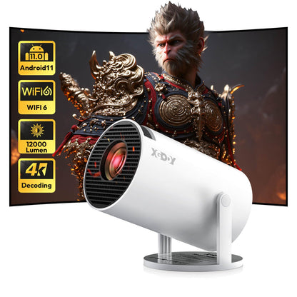 Xgody Gimbal 3 New Tragbarer Projektor 720p HD Android 11 - Weiss. Kompakter DLP für flexible Projektion von Medien.