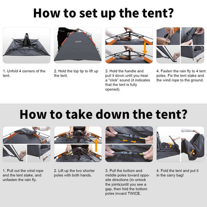 Amflip Automatisches Sofortzelt 2 Personen Ultraleicht - Grau