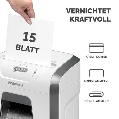 Fellowes Powershred 15C Aktenvernichter Querschnitt P4 - 15 Blatt Weiss