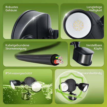 Philips LED Strahler Aussen mit Bewegungssensor, 3000 lm, 2 Köpfe