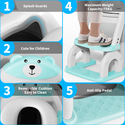 KYYOKE Toilettentrainer mit Treppe, 2-in-1 Kindertoilettensitz, blau