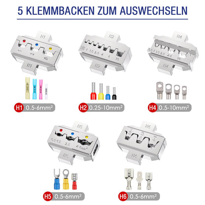 TUBTAP Crimpzange Set TUB-278, 5-teilig mit Wechselbacken und Koffer