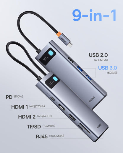 Baseus 9-in-1 USB-C Dockingstation mit 4K HDMI & Gigabit Ethernet