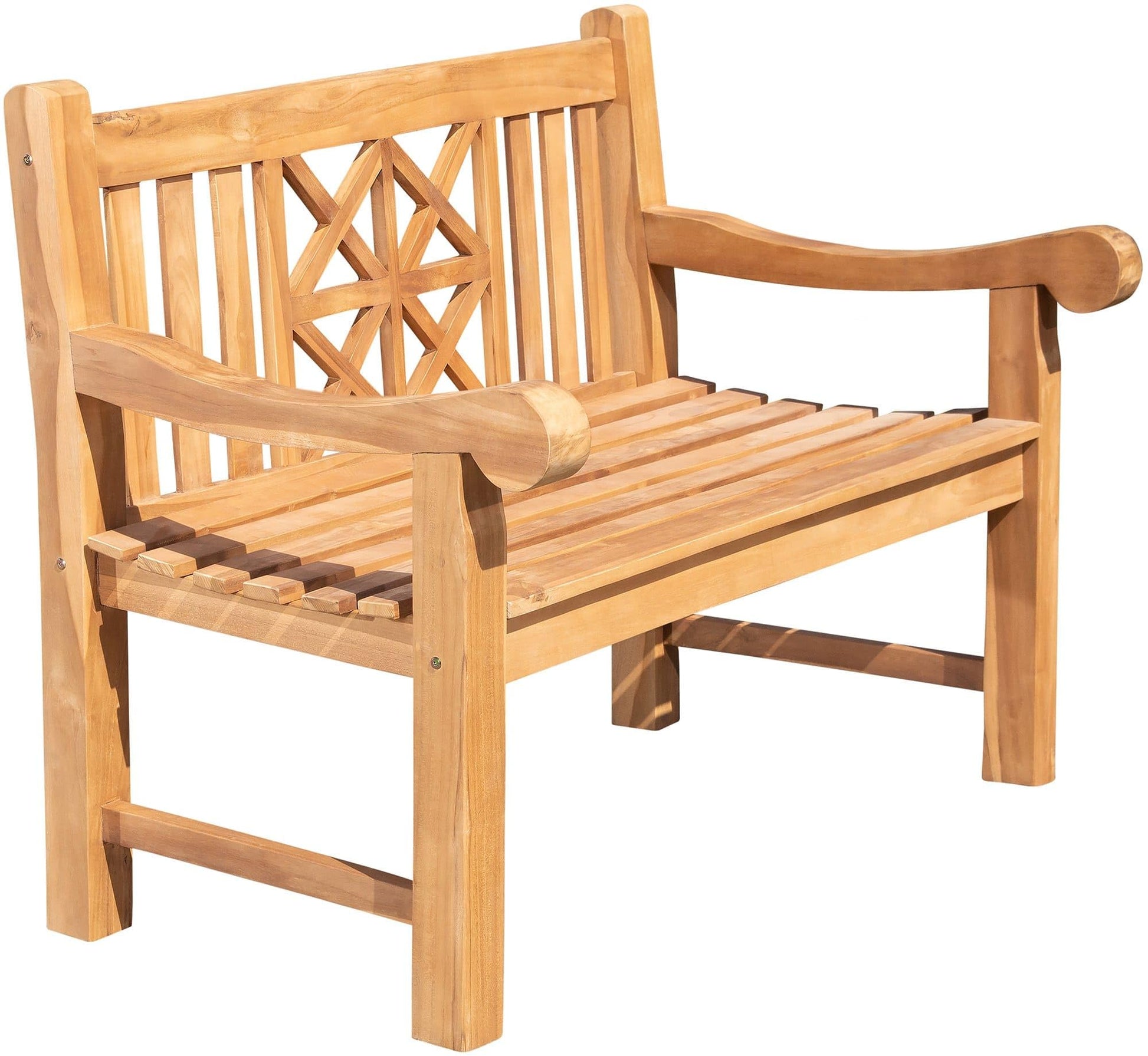CLP Teak-Gartenbank Florida I – Vollholz Sitzbank 120 cm Teak. Rechteckige Bank aus naturfarbenem Teakholz zum Sitzen im Außenbereich.