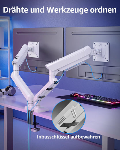 ELIVED EV6012W Gasfeder Doppel-Monitorhalterung Weiss