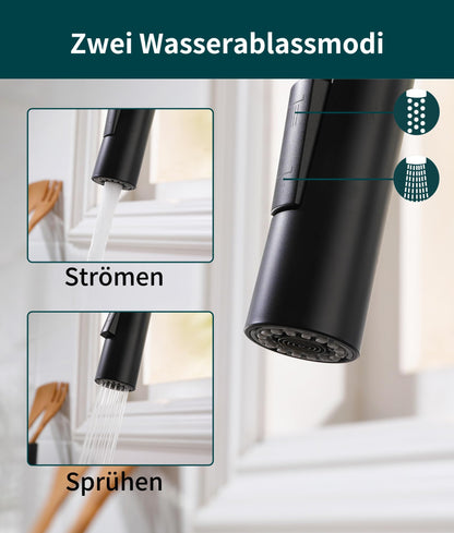 Süssren Küchenarmatur CL002BL mit ausziehbarer Brause, schwarz