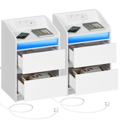 Hzuaneri NS30103X Nachttisch 2er Set – LED, Ladestation, Weiss