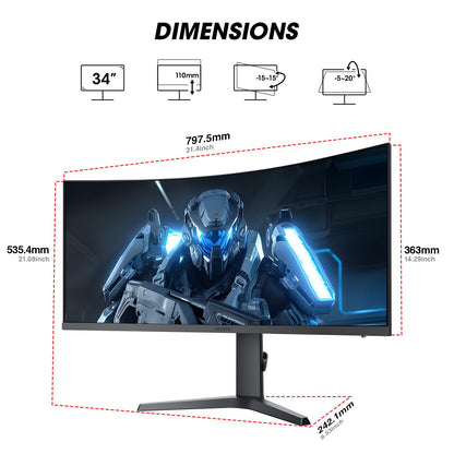 KOORUI 34E6UC 34 Zoll Ultrawide Curved Gaming Monitor 165Hz
