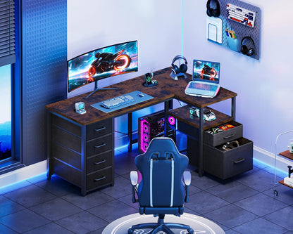 Coleshome Eckschreibtisch mit Schubladen & USB – Braun 140x70cm