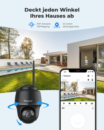 Reolink Argus PT 5MP Solar Überwachungskamera mit Solarpanel, schwarz