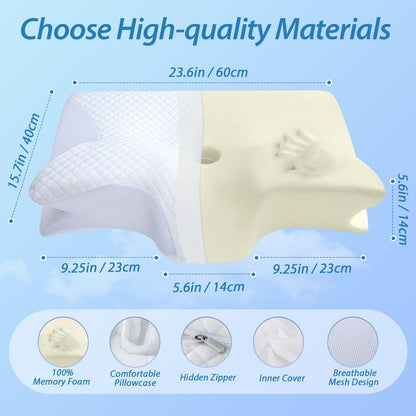 HOMCA Nackenkissen Memory Foam ergonomisches Kopfkissen 60x40 cm