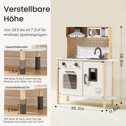Tiny Land Kinderküche aus Holz mit Licht & Sound, 18-teilig, weiss