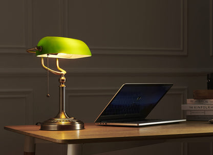 Newrays Bankers Schreibtischlampe – grünes Glas, Zugkette
