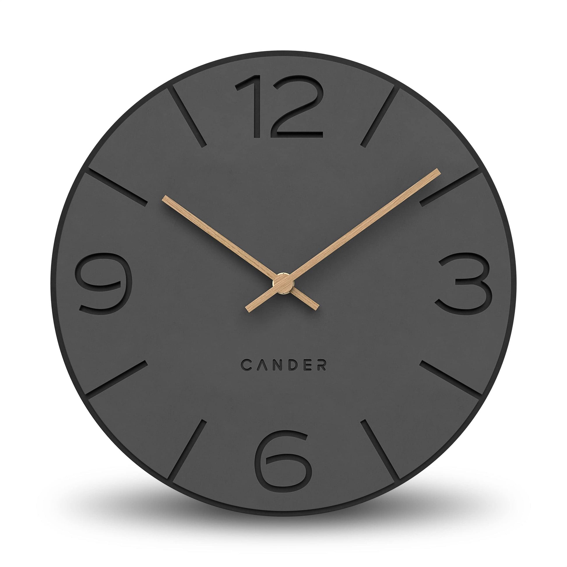 Cander Berlin Wanduhr MNU 2630 Y lautlos MDF anthrazit 30 cm, rund, analog, Zeiger aus Holz