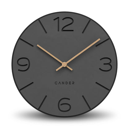Cander Berlin Wanduhr MNU 2630 Y lautlos MDF anthrazit 30 cm, rund, analog, Zeiger aus Holz