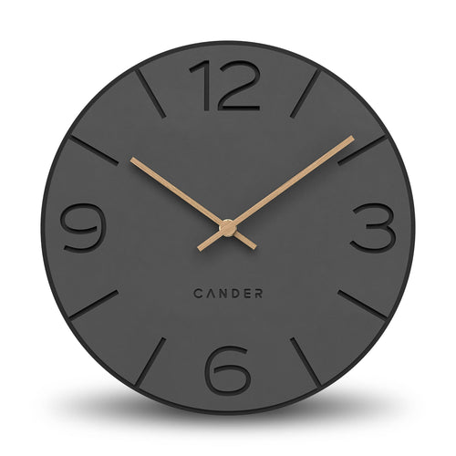 Cander Berlin Wanduhr MNU 2630 Y lautlos MDF anthrazit 30 cm, rund, analog, Zeiger aus Holz