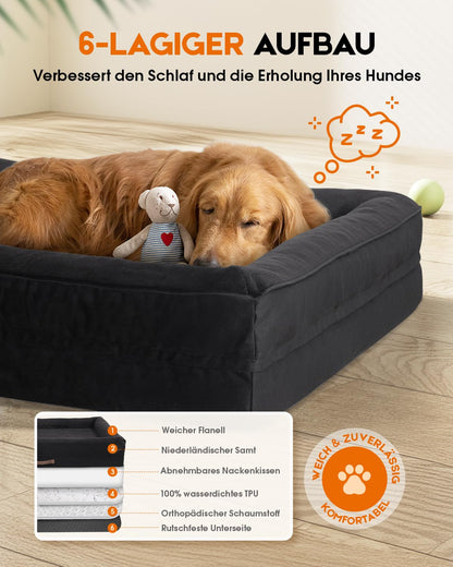 Upvilla Orthopädisches Hundebett XL, waschbar, schwarz, 117x76 cm