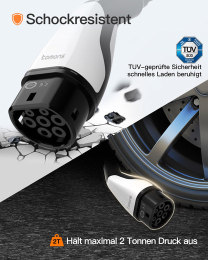 tomons Typ 2 Ladekabel 22 kW, 5 m, 32 A, 3-phasig für EV/PHEV
