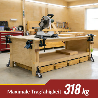 HOLKIE Absenkbare Schwerlastrollen 315 kg 4er-Set für Werkbänke