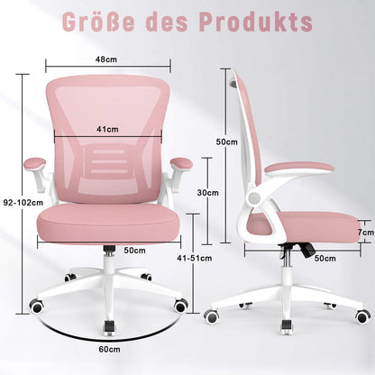 rattantree Ergonomischer Bürostuhl mit Lendenstütze – Rosa