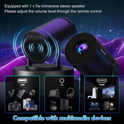Mini Beamer Tragbarer Smart Projektor 180° - 1080P 4K Dual WiFi