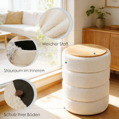 Zedelmaier Teddy Hocker mit Stauraum, rund, weiss, 120 kg belastbar