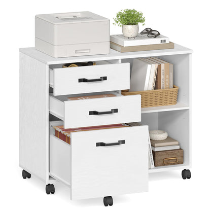 VASAGLE Rollcontainer OFC041W46 – Aktenschrank Weiss Holzmaserung