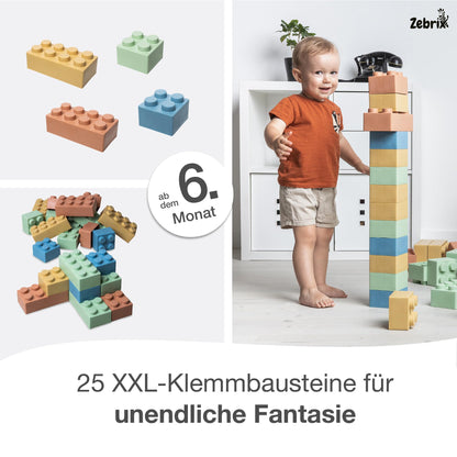 Zebrix XXL Klemmbausteine Pastellfarben, 25 Soft Touch Bausteine