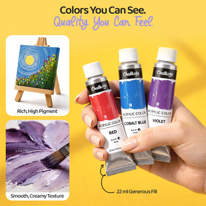 Chalkola Acrylfarben Set mit Staffelei, 32 Farben, 10 Leinwände