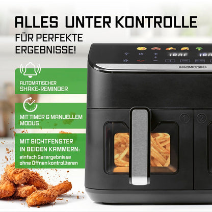 GOURMETmaxx AirGenius Heissluftfritteuse - 9L 2 Kammern für 8 Personen