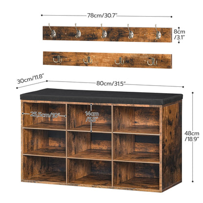 HOOBRO Garderobe EBF89HX01 – Schuhbank & Wandgarderobe Vintagebraun