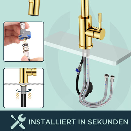 FORIOUS Küchenarmatur Hoher Bogen Ausziehbar – Gebürstetes Gold