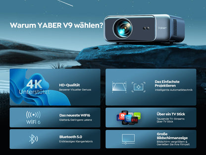 YABER Heimkino Beamer 1080P Full HD – Auto Fokus WiFi 6