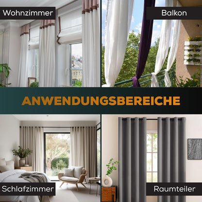 MEISENBERG Klemmstange für Gardinen 370-420 cm, schwarz, Ø 32 mm