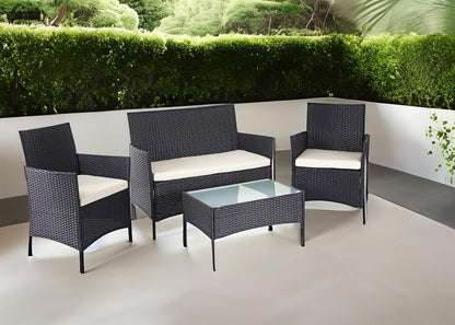 Mendler HWC-D82 Garten Lounge-Set - Schwarz mit Kissen Creme