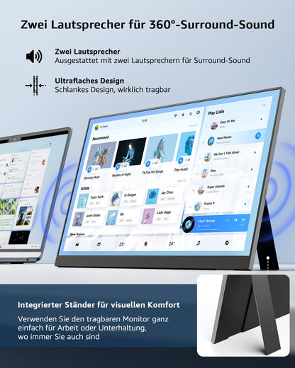 Yodoit PTM15 Portabler Monitor 15,6 Zoll FHD IPS USB-C mit Ständer