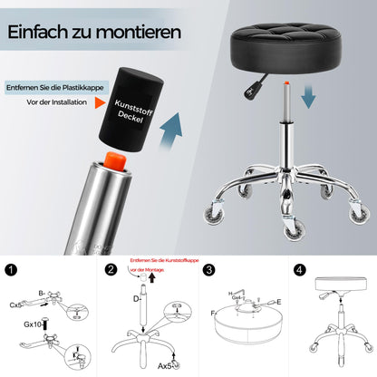 BEWISHOME Rollhocker EBYD01B – Verstell- & Drehbar, 200kg, Schwarz