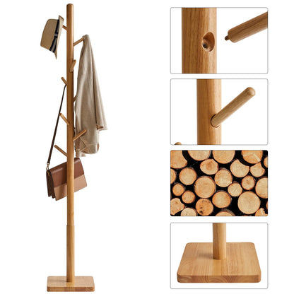 YMYNY Garderobenständer Massivholz, 8 Haken, höhenverstellbar, natur