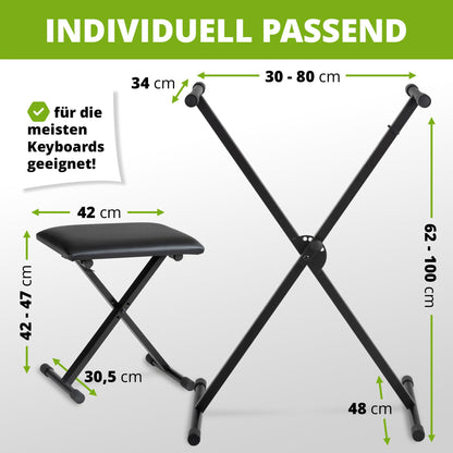 Classic Cantabile Keyboard-Set: X-Ständer & Keyboardbank, Schwarz