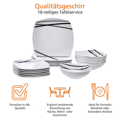 Amazon Basics Moderne Strahlen Geschirrservice 18-teilig für 6 Personen