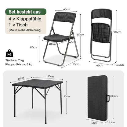 Sekey Garten-Essgruppe für 4 Personen, klappbar, Polyrattan schwarz